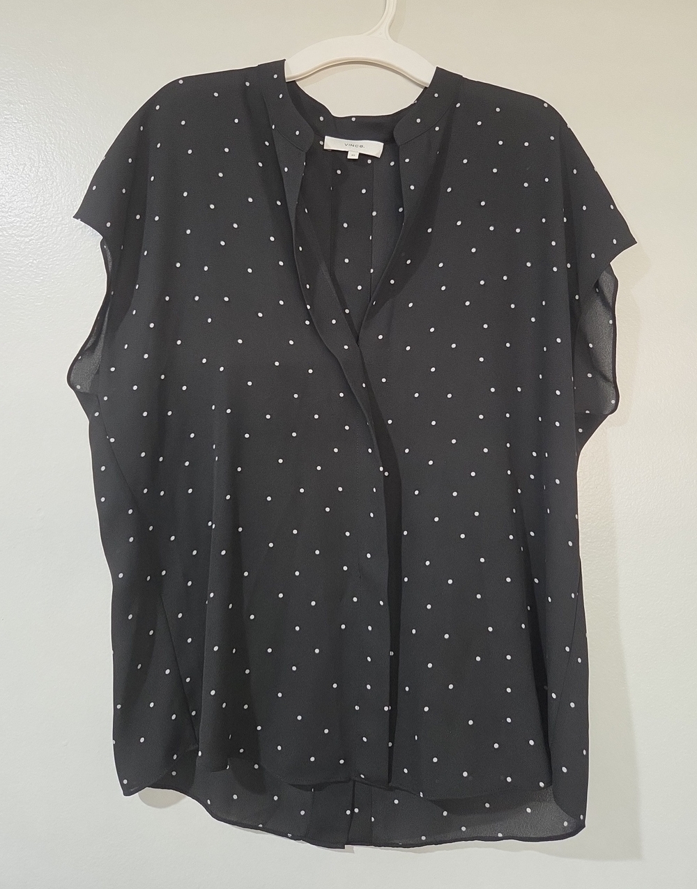 Vince Black Polka Dot Cap-Sleeve Blouse